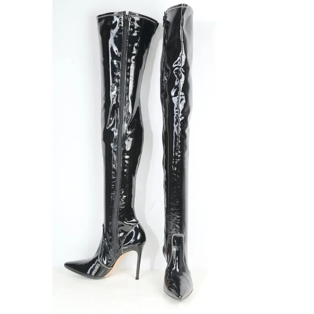 Gianvito Rossi Black Patent Leather Over The Knee OTK Stiletto Boots 36.5 / 6.5